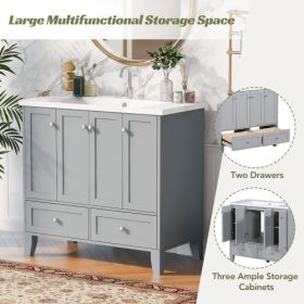 36 Bathroom Vanity With Resin Sink Combo,Solid Wood Frame Bathroom Storage Cabinet, Freestanding Vanity Set With 4 Soft Closing Doors  2 Drawers (Color: Grey)
